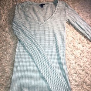 Baby blue & white striped long sleeve shirt